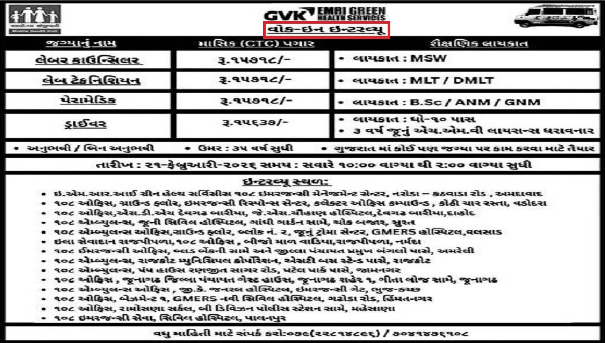 GVK EMRI Green Health Services Recruitment 2026